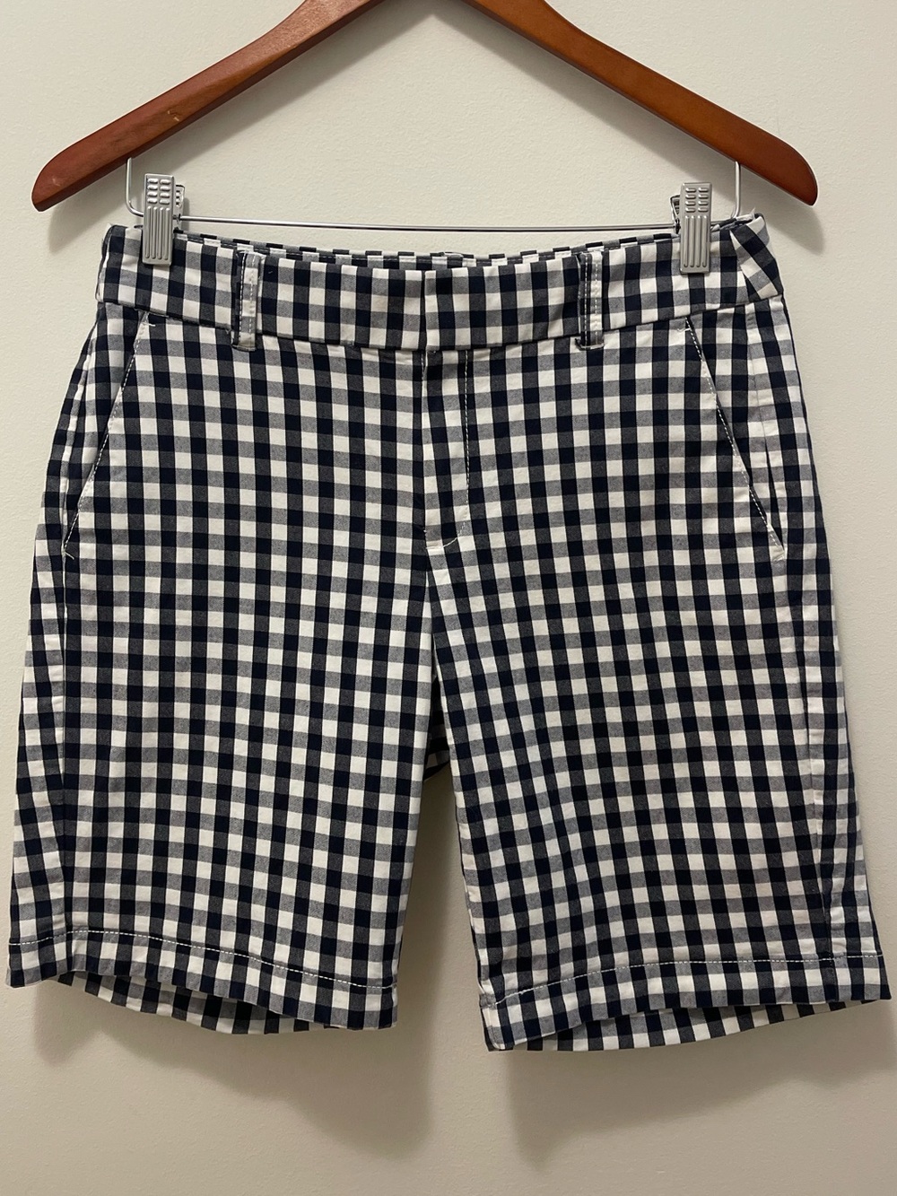 J Crew Women's Navy and White Gingham Shorts